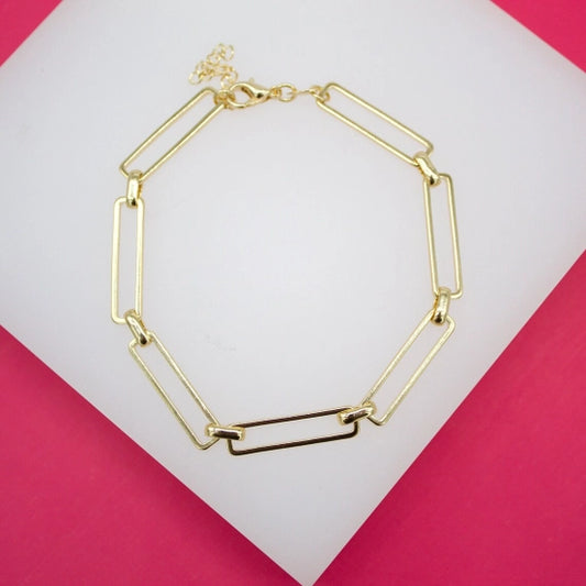 18K Gold Long Rectangle Paper Clip Bracelet