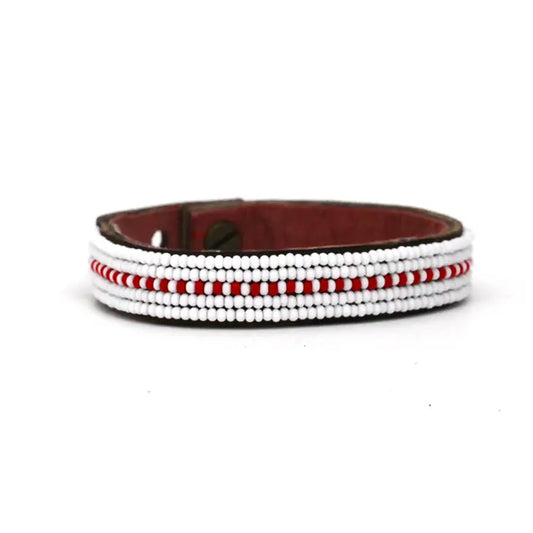 Red and White Dash Bead Bracelet