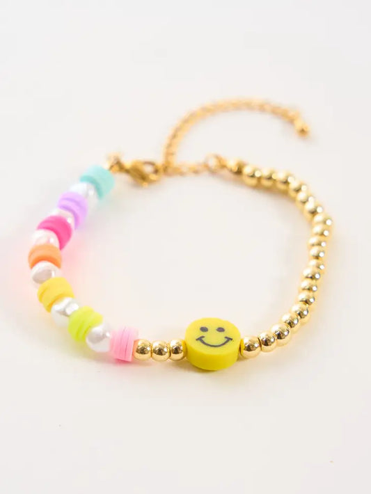 Pearl & Gold Smiley Face Bracelet